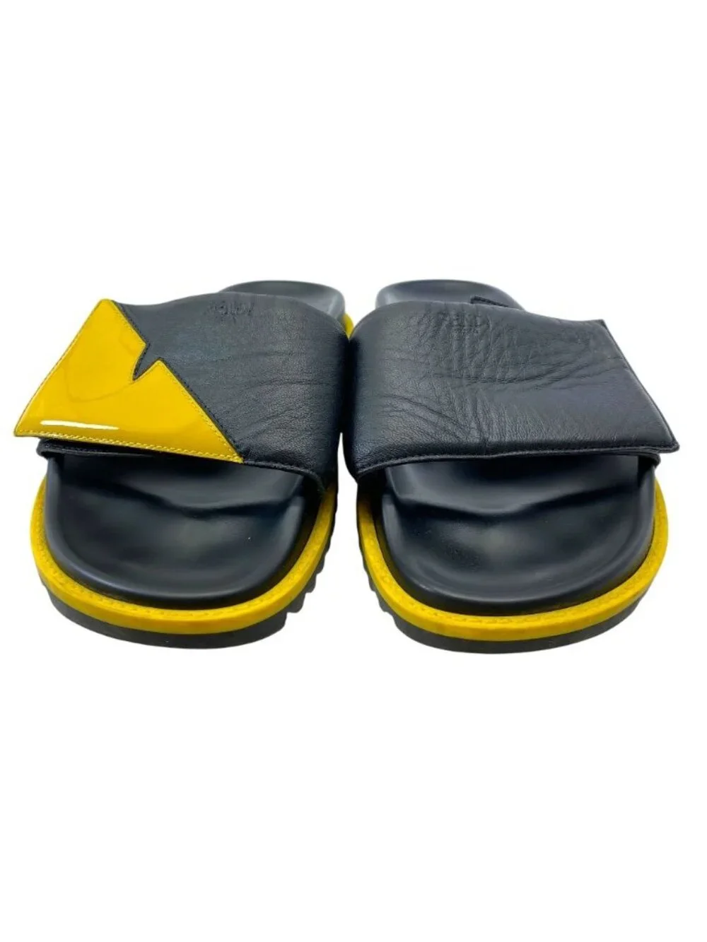 Fendi Monster Star Bag Bugs Slide Sandals Leather Black Yellow High Quality
